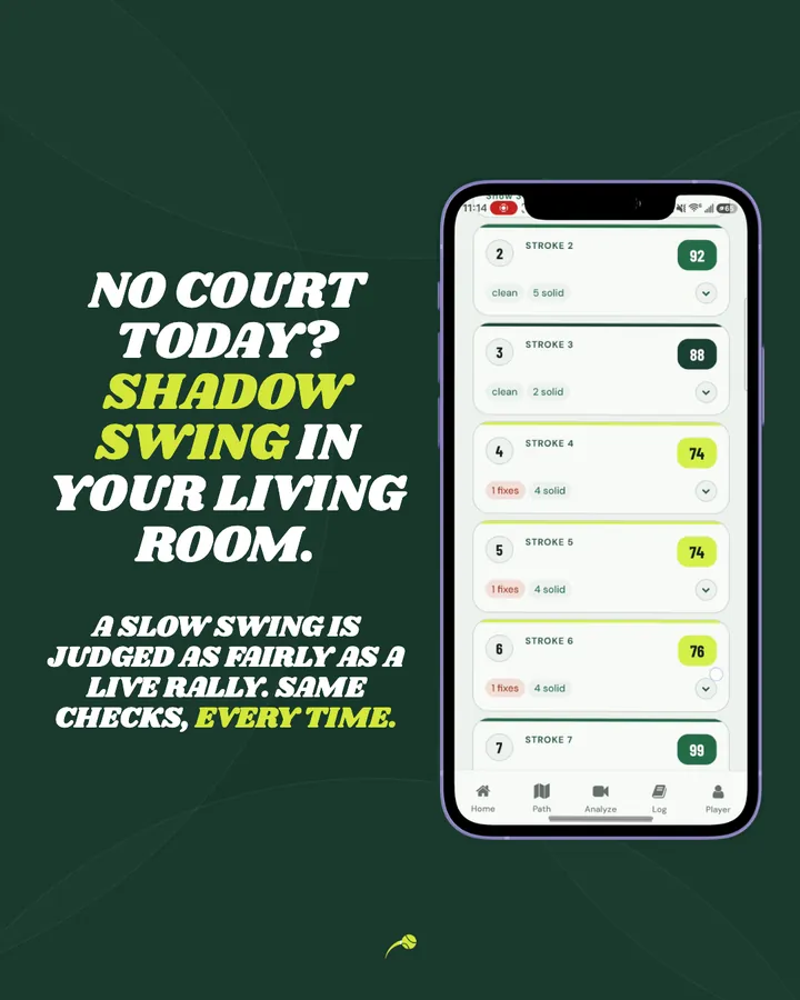 MatchPoint AI ad: No court today? Shadow swing in your living room